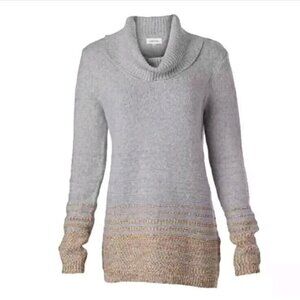 CALVIN KLEIN Tunic Sweater Cowl Neck Oversized‎ Gray Gold Lurex Gradient Women M